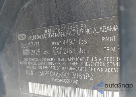 2012 Hyundai Sonata Se 2.0T from USA, damaged, VIN 5NPEC4AB9CH398482